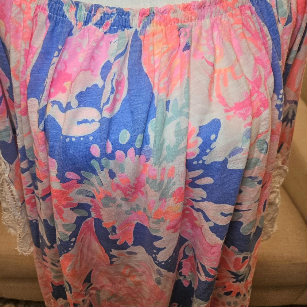 Lilly Pulitzer Pink and Blue Off-the-Shoulder Blouse - Picture 5 of 5